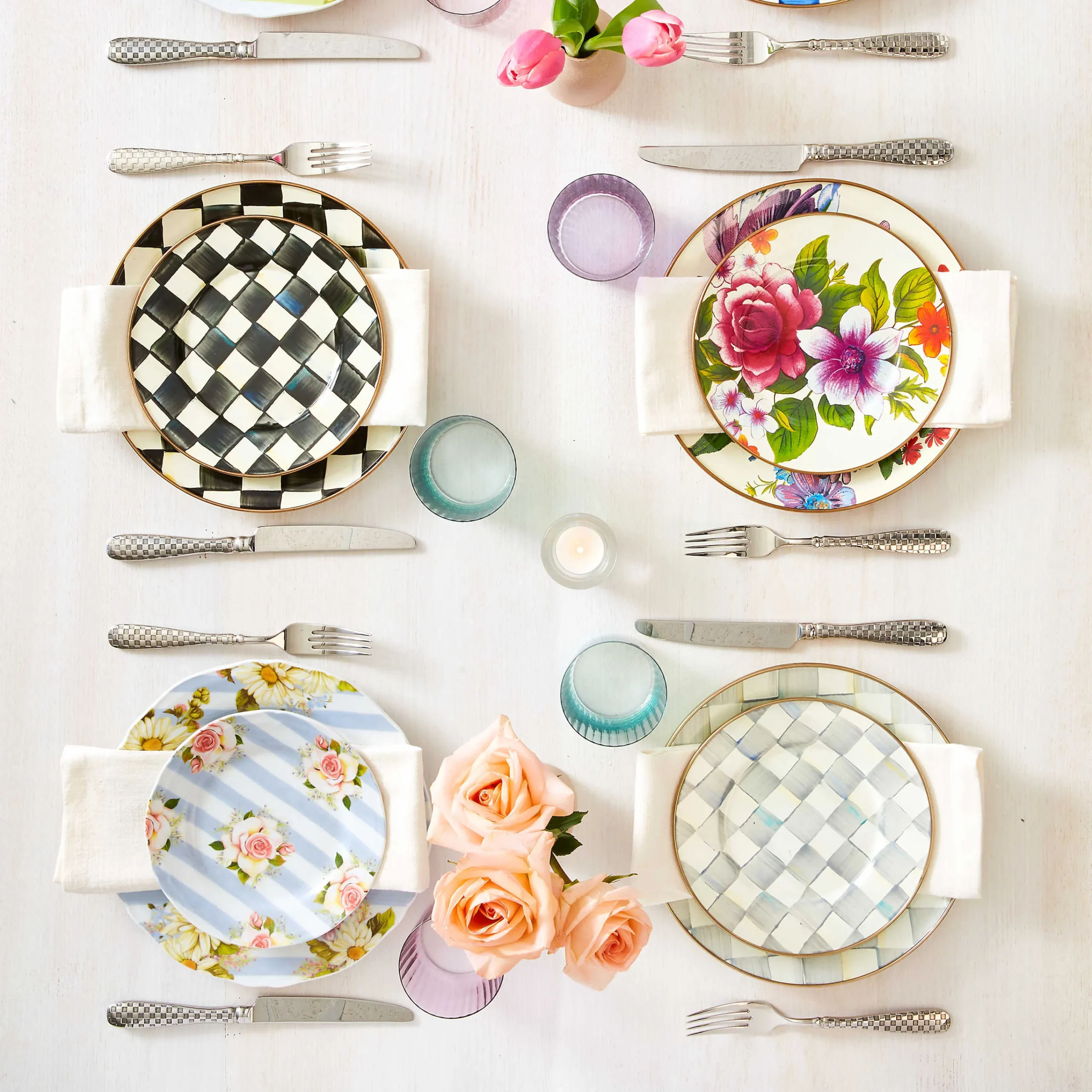 Sterling Check Enamel Dinner Plate|MacKenzie-Childs Sale