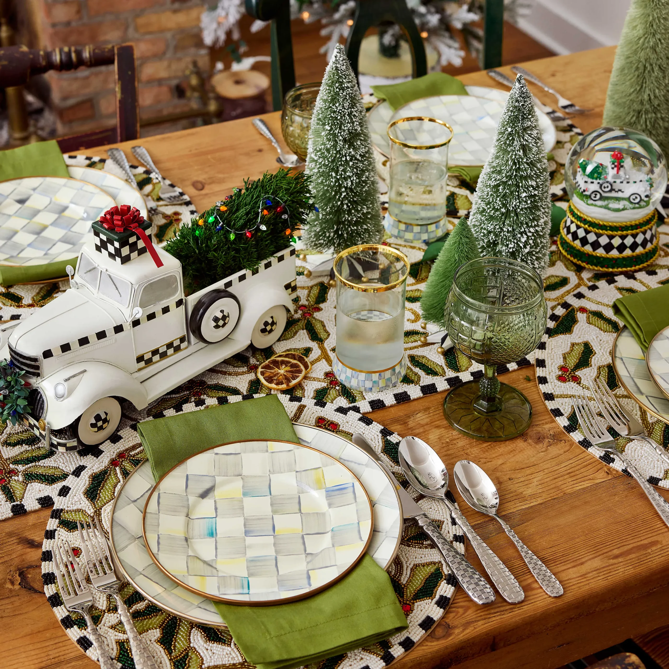 Sterling Check Enamel Dinner Plate|MacKenzie-Childs Sale
