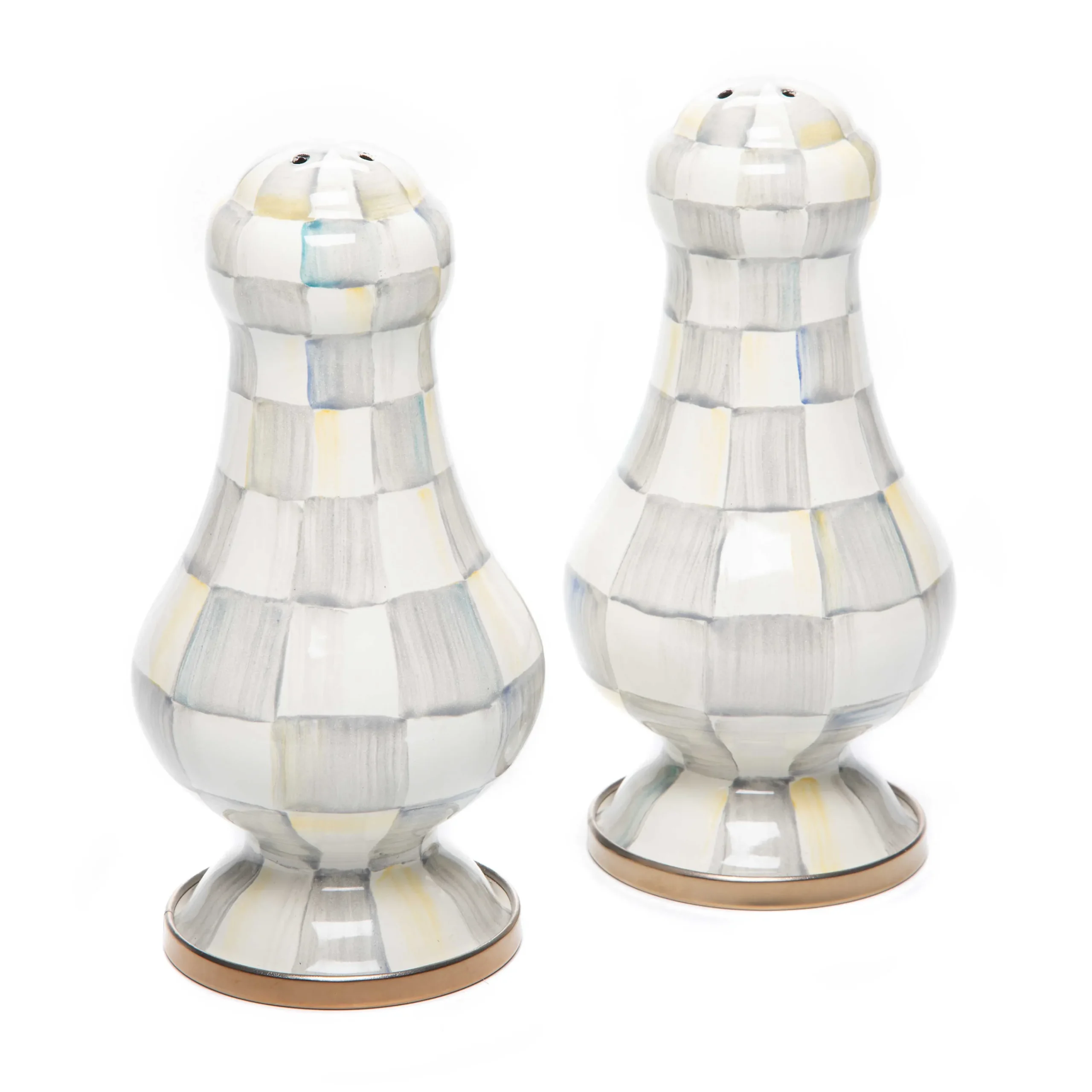 Sterling Check Enamel Large Salt & Pepper Shakers|MacKenzie-Childs Hot