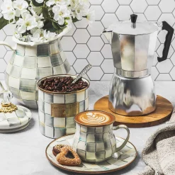 Sterling Check Enamel Mug|MacKenzie-Childs Outlet