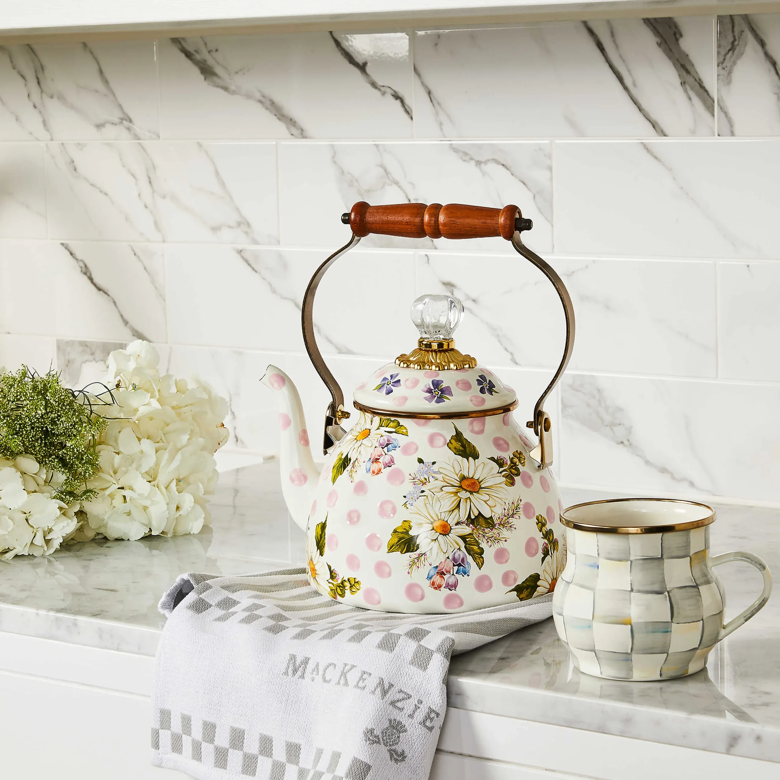 Sterling Check Enamel Mug|MacKenzie-Childs Outlet