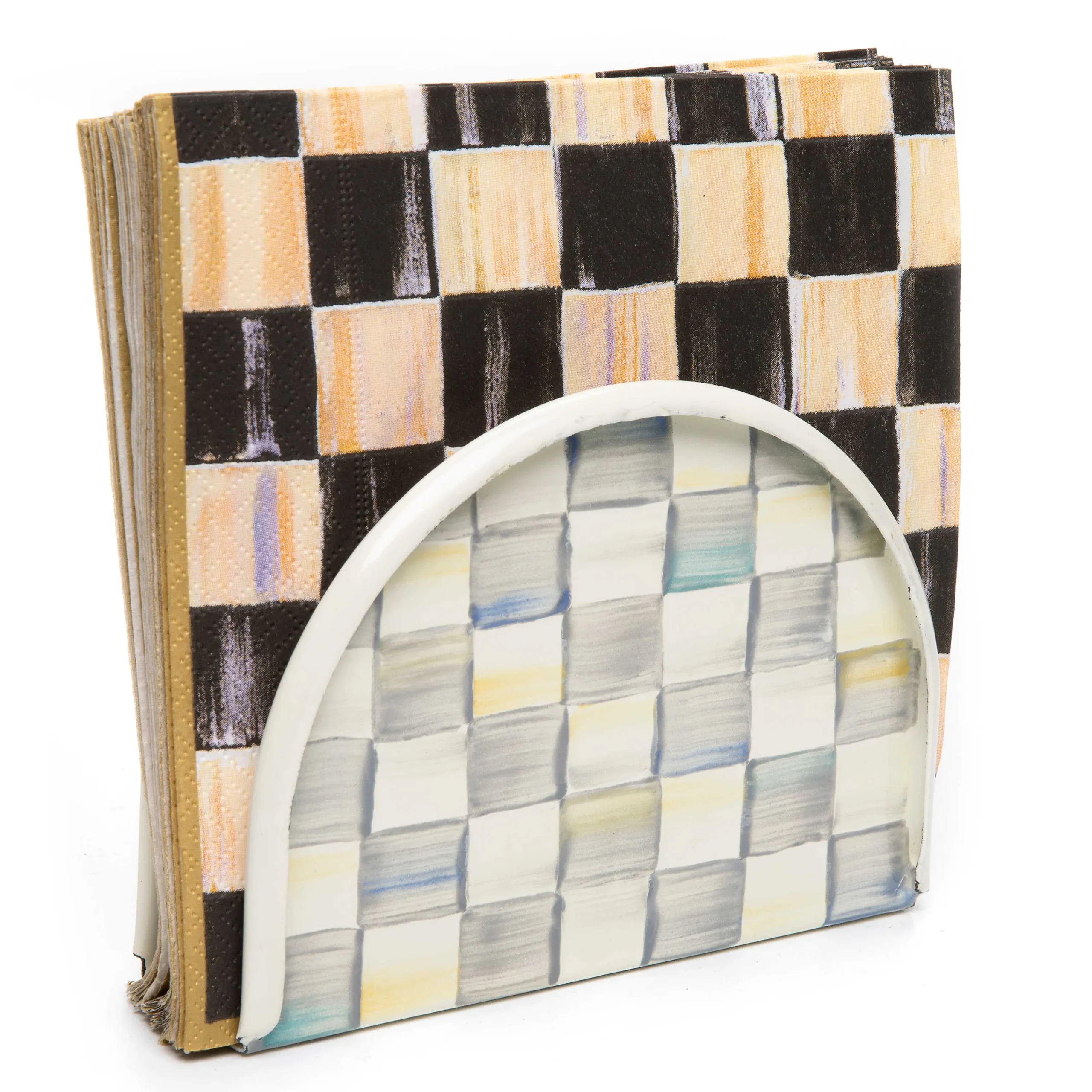 Sterling Check Enamel Napkin Holder|MacKenzie-Childs Best