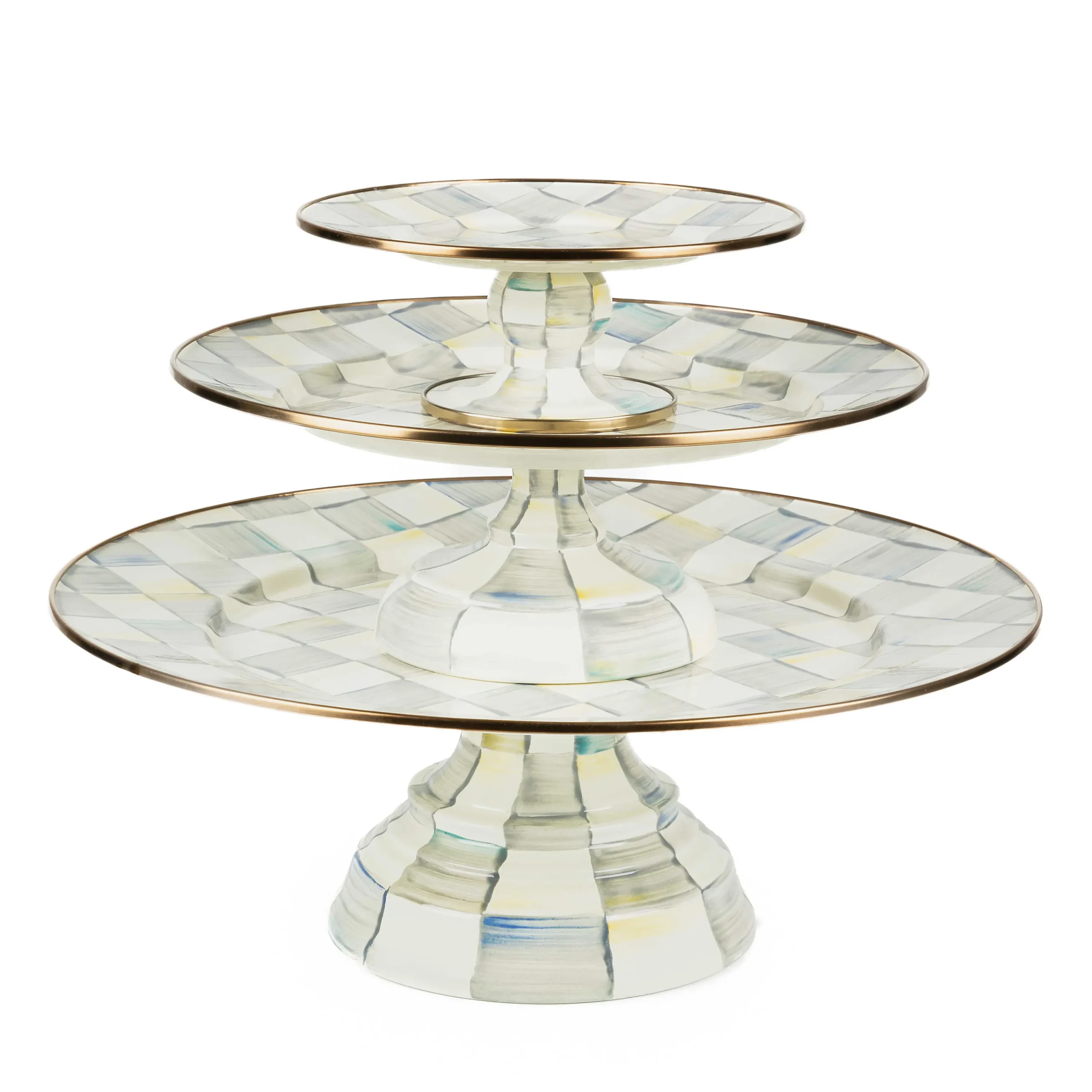 Sterling Check Enamel Pedestal Platter - Large|MacKenzie-Childs Outlet