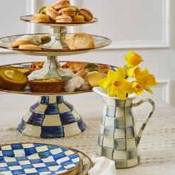 Sterling Check Enamel Pedestal Platter - Small|MacKenzie-Childs