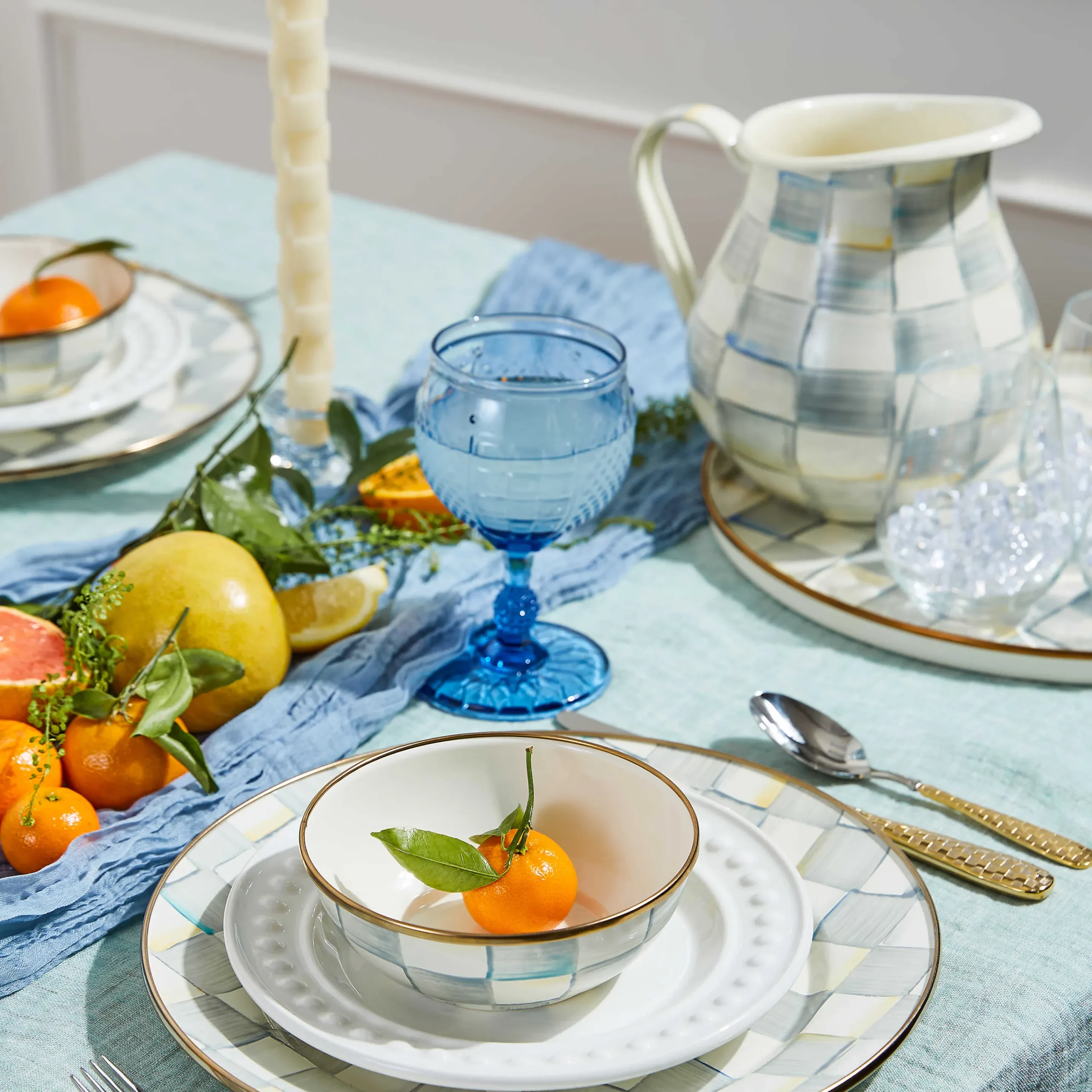 Sterling Check Enamel Pitcher|MacKenzie-Childs Online