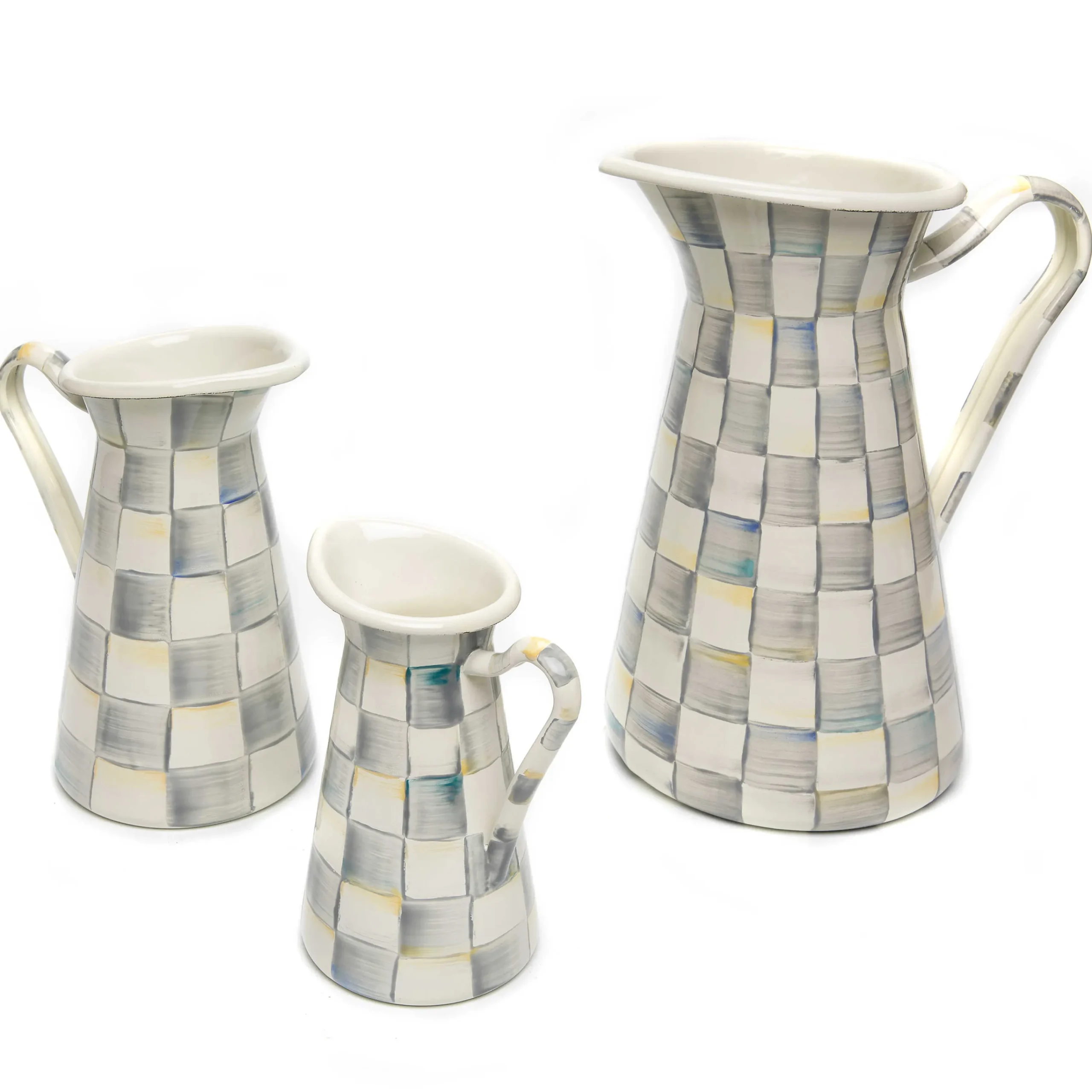 Sterling Check Enamel Practical Pitcher - Medium|MacKenzie-Childs Discount
