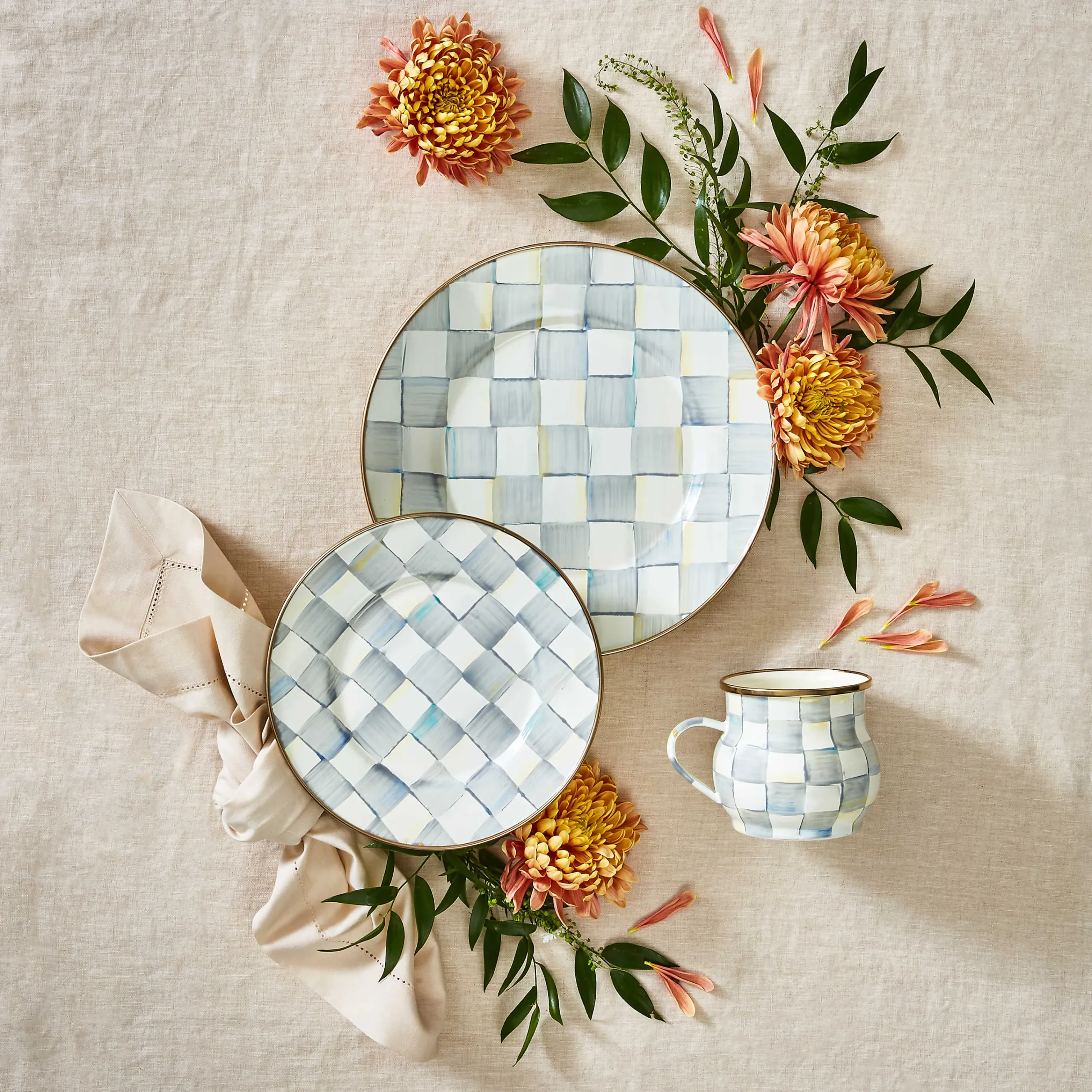 Sterling Check Enamel Salad/Dessert Plate|MacKenzie-Childs