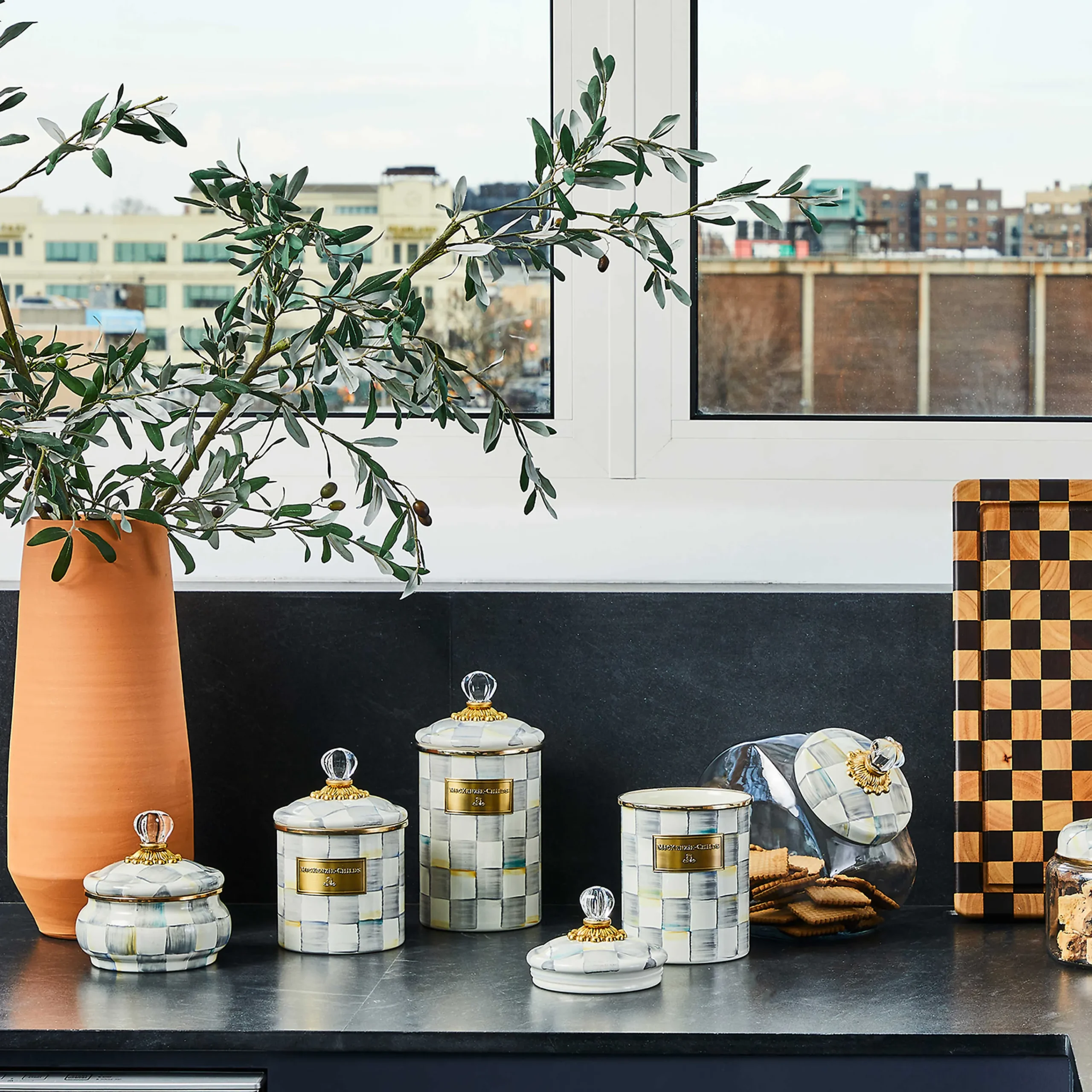 Sterling Check Enamel Squashed Pot|MacKenzie-Childs Discount