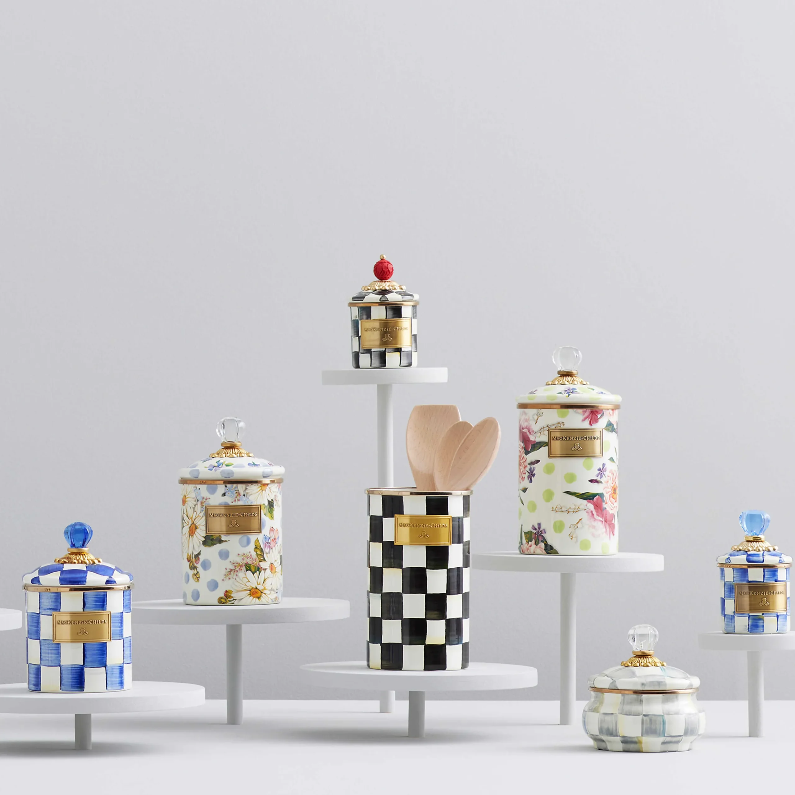 Sterling Check Enamel Squashed Pot|MacKenzie-Childs Discount