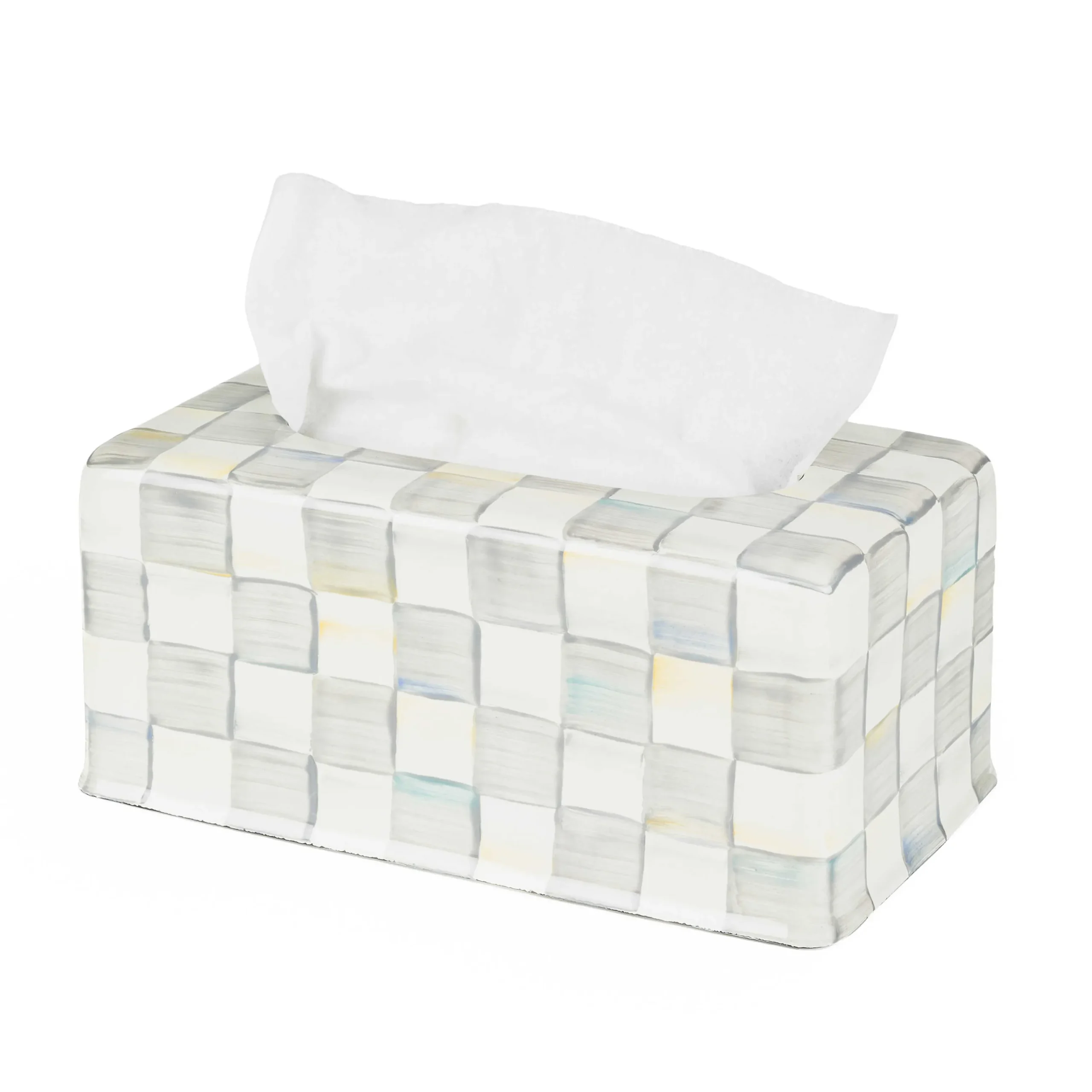 Sterling Check Enamel Standard Tissue Box Cover|MacKenzie-Childs Best