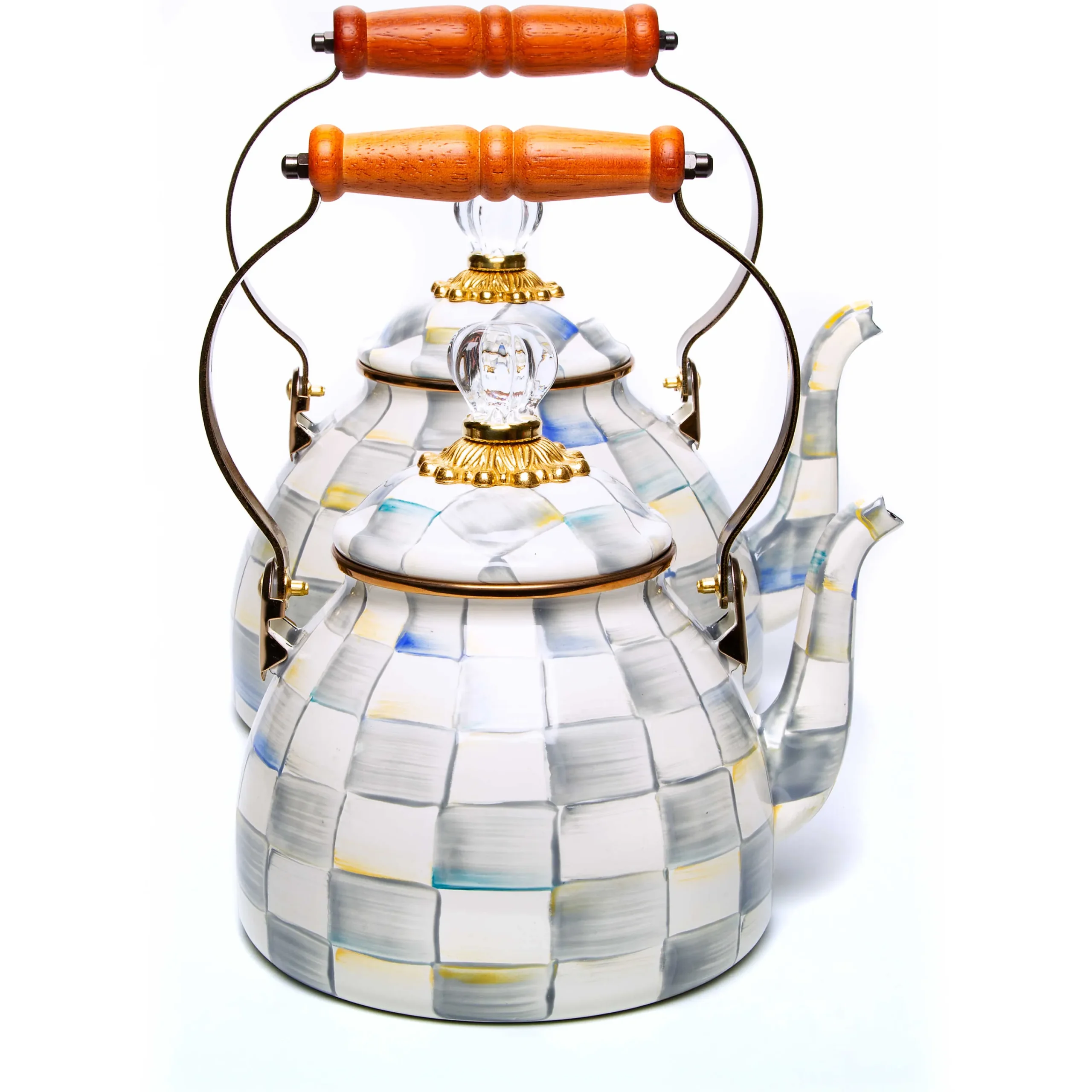 Sterling Check Enamel Tea Kettle - 3 Quart|MacKenzie-Childs New
