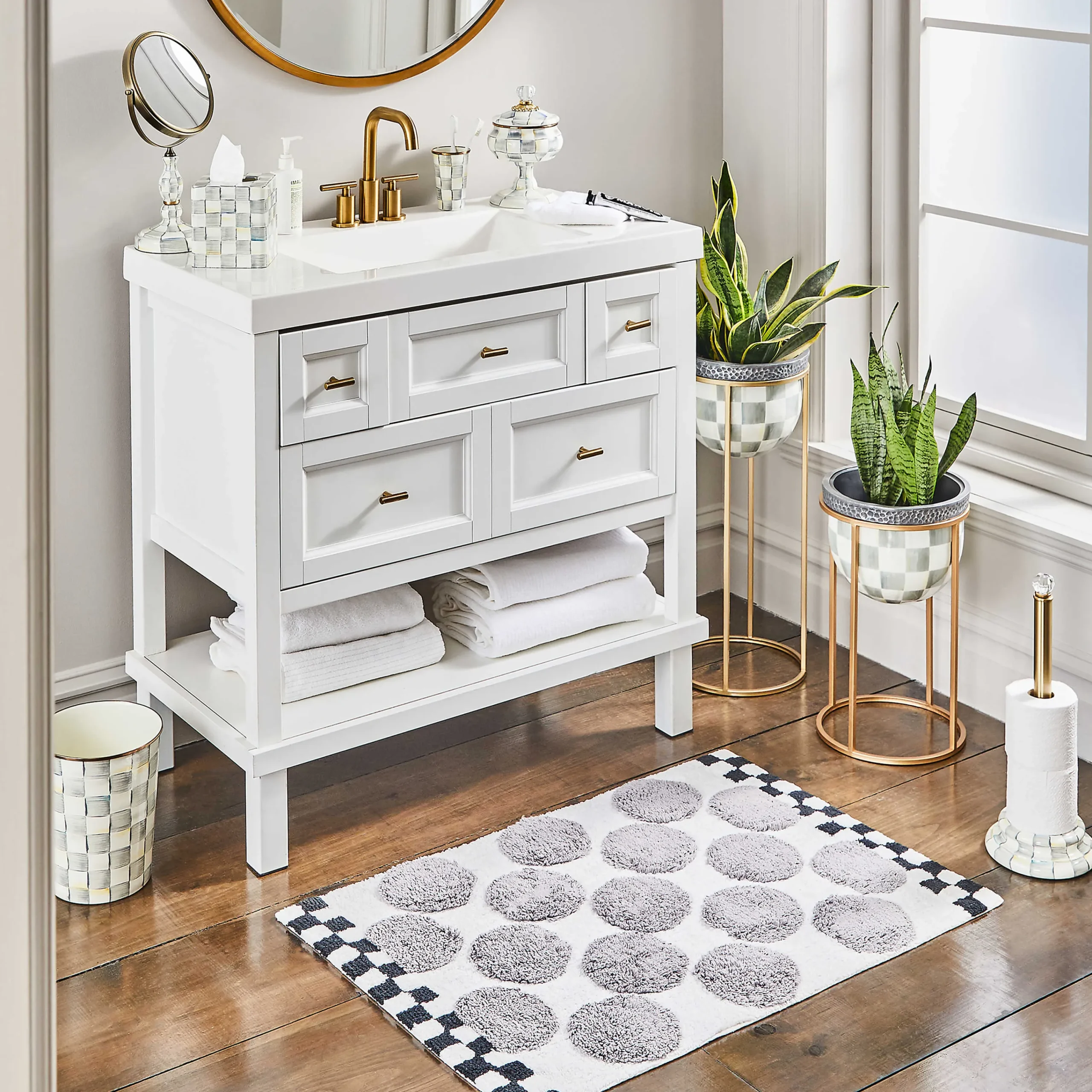 Sterling Check Enamel Waste Bin|MacKenzie-Childs Sale