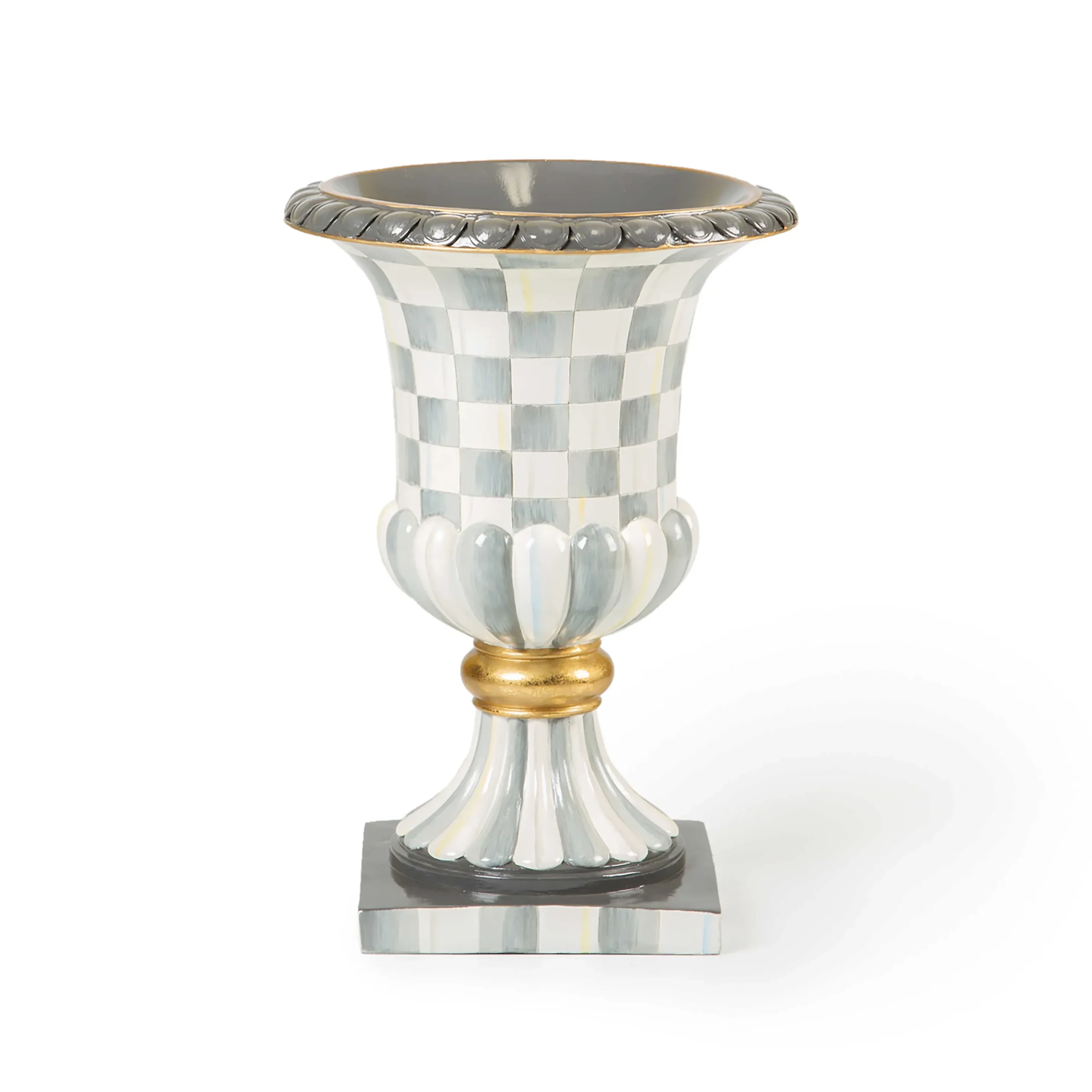 Sterling Check Pedestal Tabletop Urn|MacKenzie-Childs