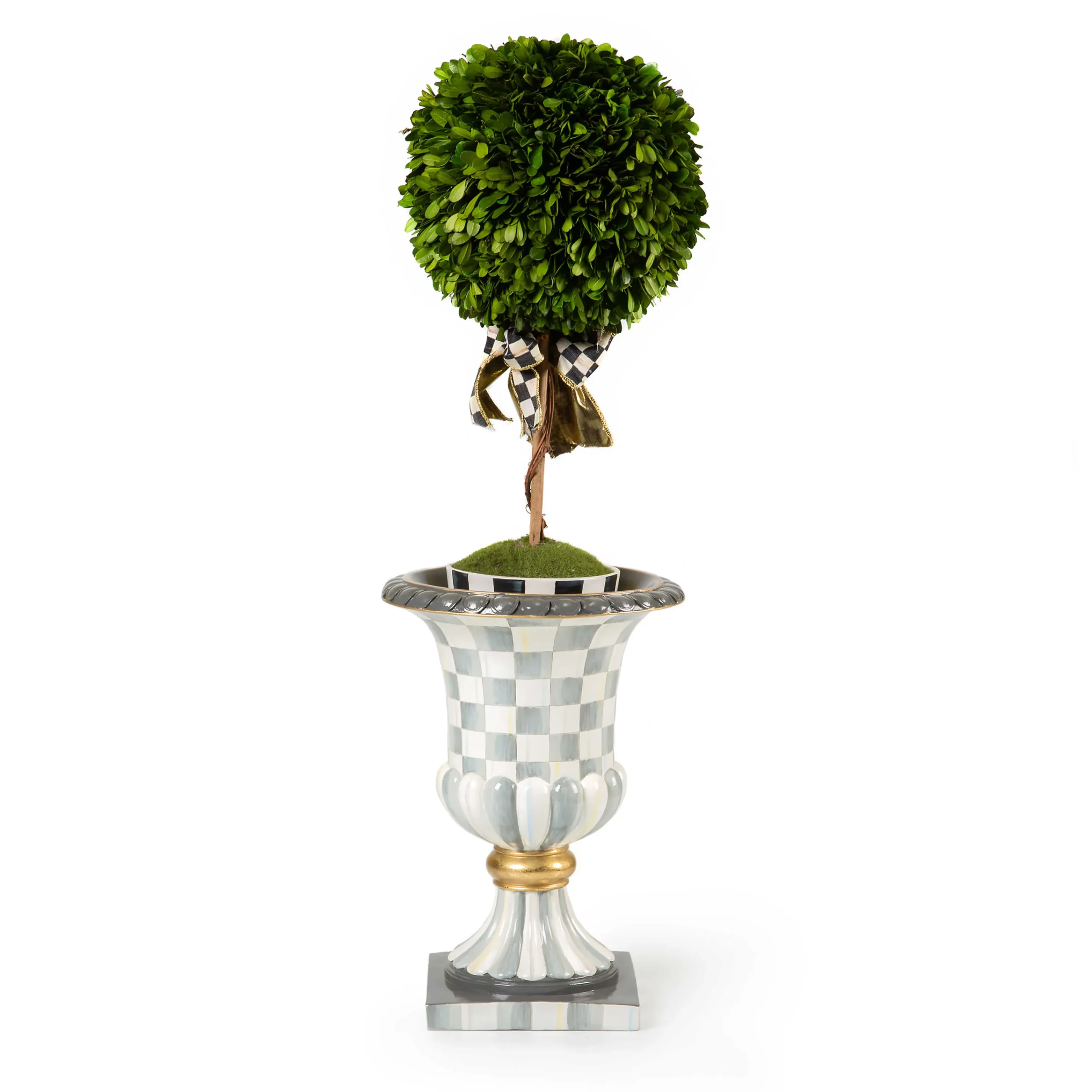 Sterling Check Pedestal Tabletop Urn|MacKenzie-Childs