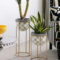 Sterling Check Plant Stand - Tall|MacKenzie-Childs Clearance