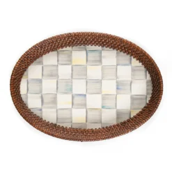 Sterling Check Rattan & Enamel Tray - Small|MacKenzie-Childs Sale