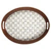 Sterling Check Rattan & Enamel Party Tray|MacKenzie-Childs Clearance