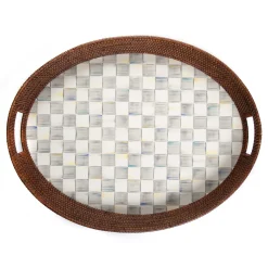 Sterling Check Rattan & Enamel Party Tray|MacKenzie-Childs Clearance
