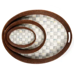 Sterling Check Rattan & Enamel Party Tray|MacKenzie-Childs Clearance