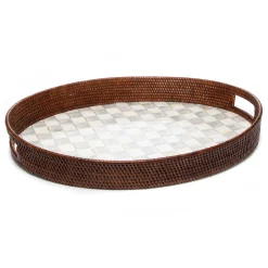Sterling Check Rattan & Enamel Party Tray|MacKenzie-Childs Clearance