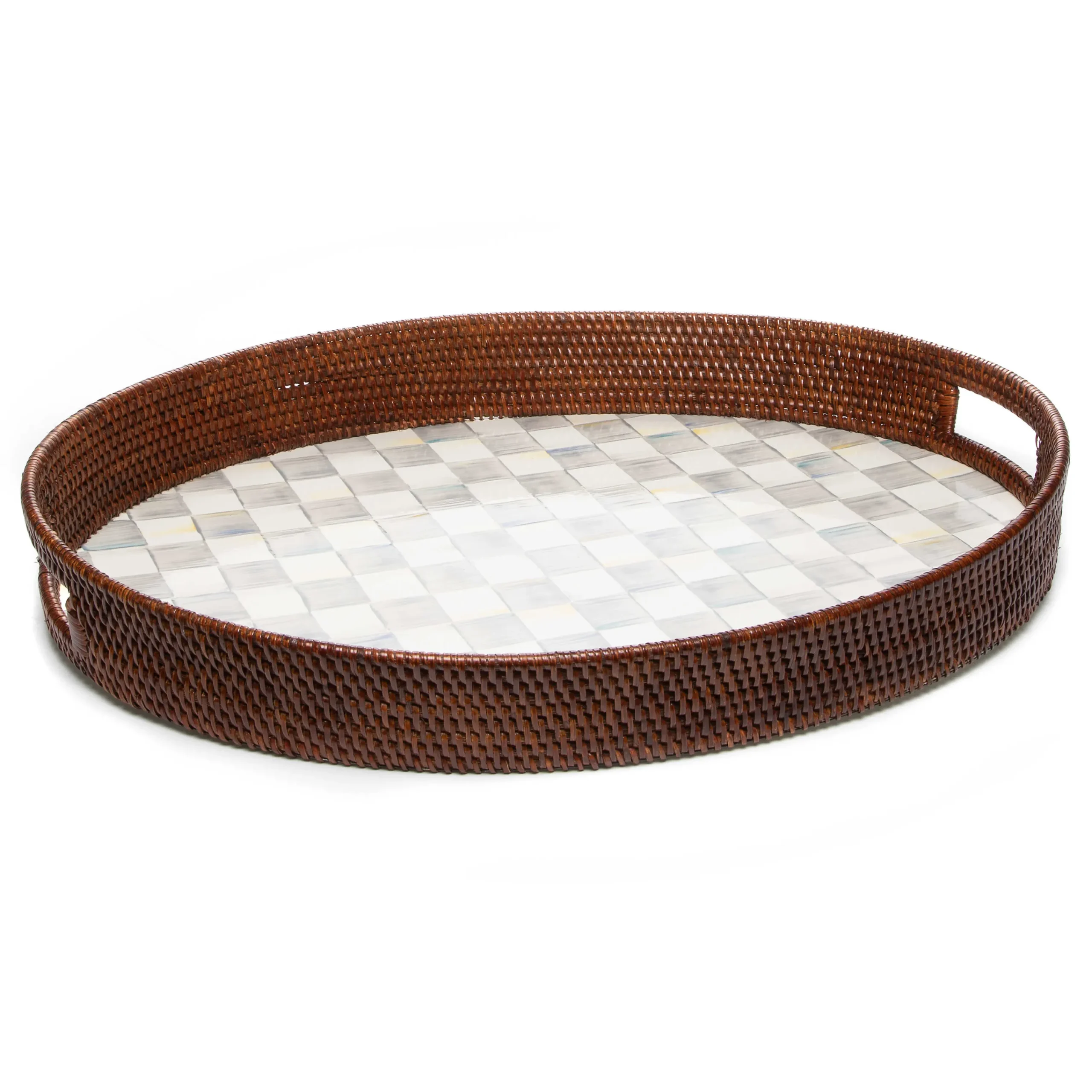 Sterling Check Rattan & Enamel Party Tray|MacKenzie-Childs Clearance