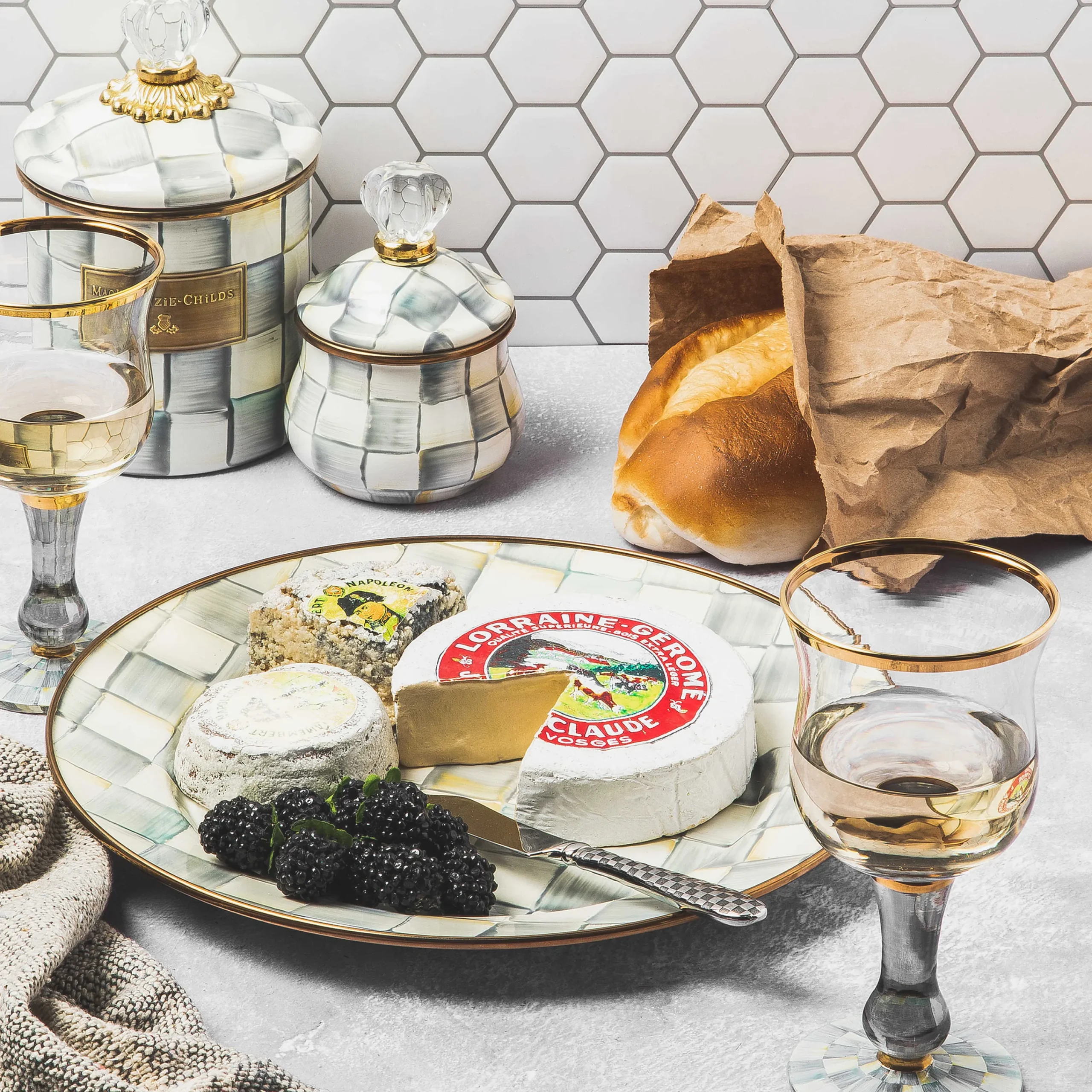Sterling Check Wine Glass|MacKenzie-Childs Sale