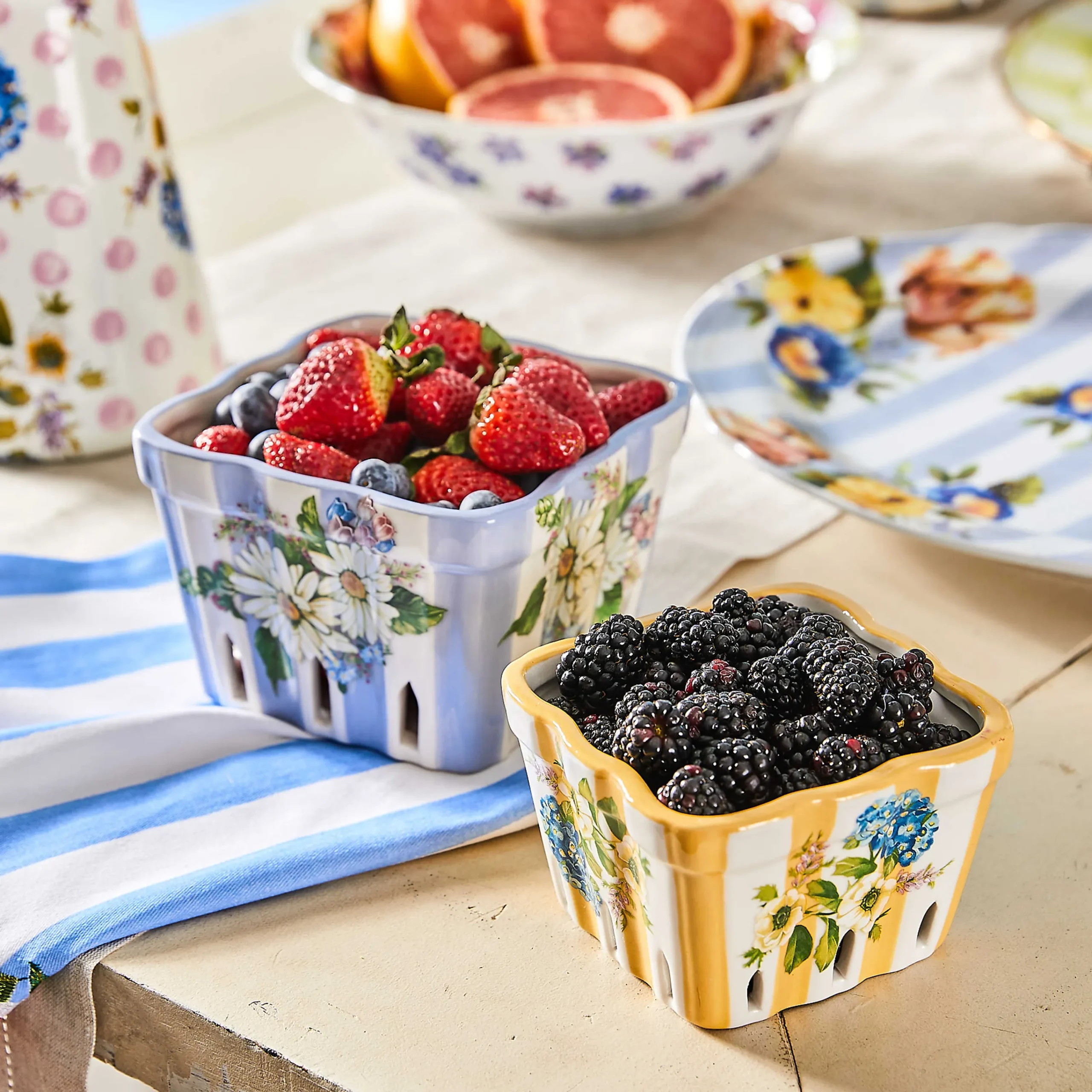 Wildflowers Large Berry Basket - Blue|MacKenzie-Childs